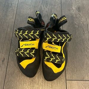 LA Sportiva Miura VS rock climbing shoes.